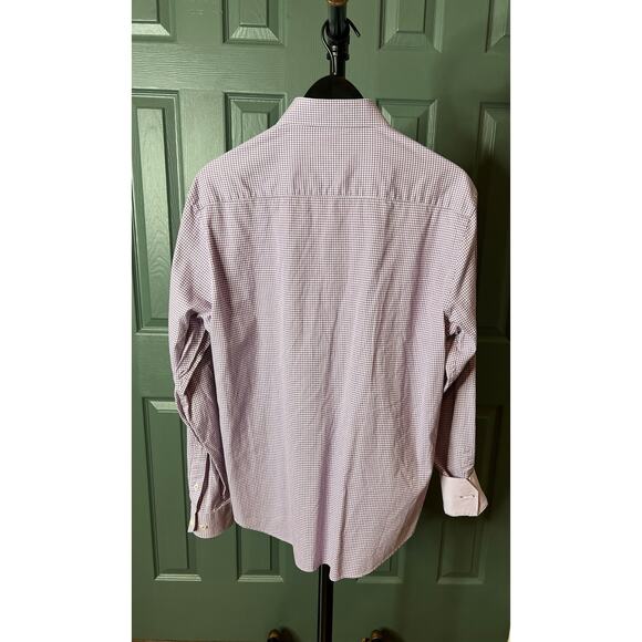 Bugatchi Shaped Fit Button Down Long Sleeve Purple Check Dress Shirt - Picture 2 of 7